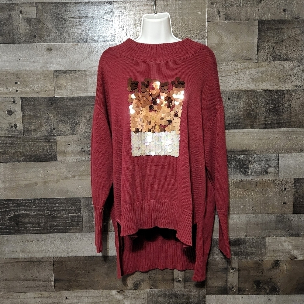 525 America Womens M Ruby Red Front & Back Tunic Sweater